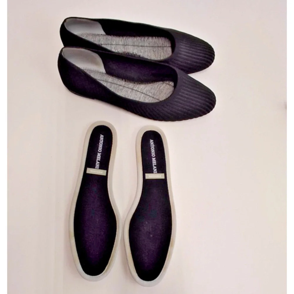 Antonio Melani Women’s Washable Ballet Flats Size 8 Black Ribbed Knit Almond Toe